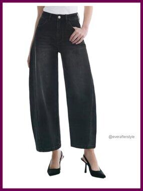 Women's High Waisted Barrel Wide Leg Stretchy Ankle Denim Jeans